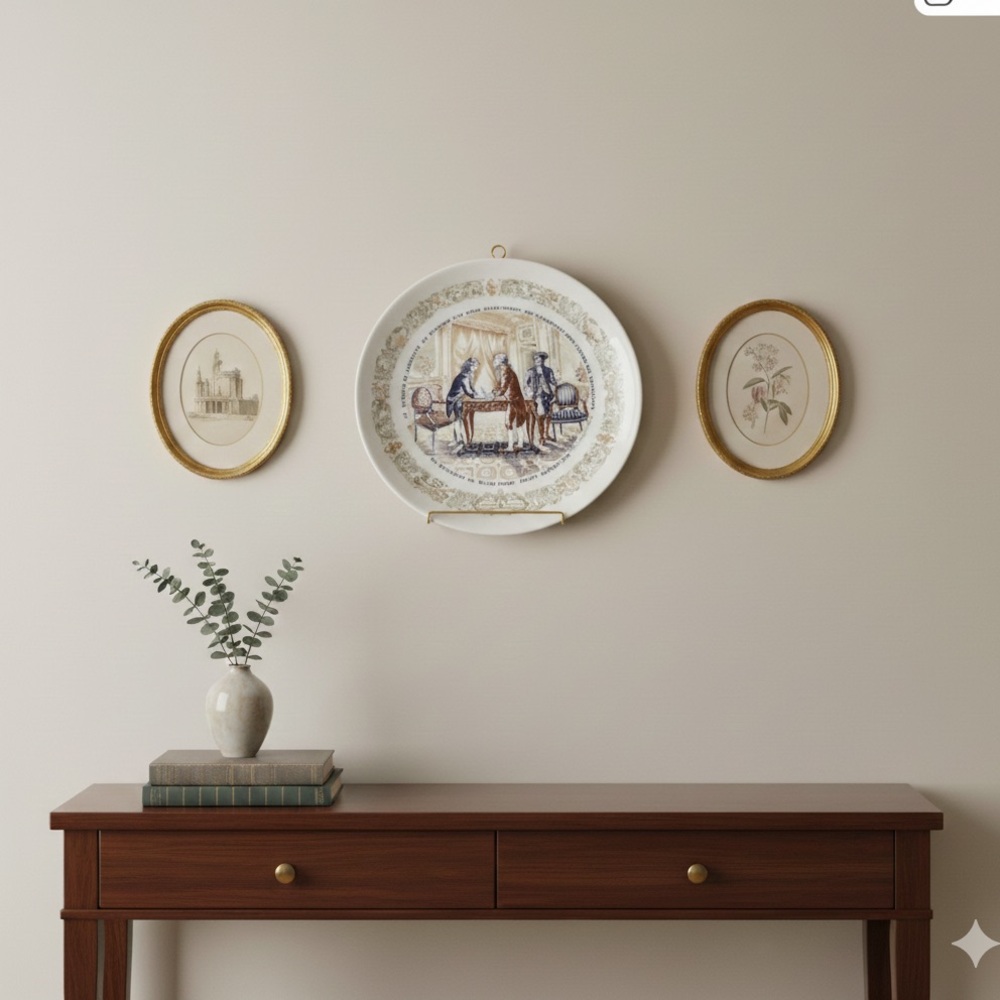 🇫🇷 Vintage Limoges Porcelain Blue and Brown USA Historical Scene Plate, 1973 - Picture 2 of 5
